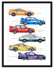 JDM Iconic Cars - Watercolour Art Print