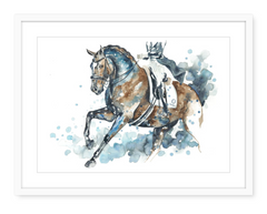 Dressage In Blue - Watercolour Art Print