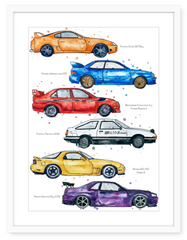 JDM Iconic Cars - Watercolour Art Print