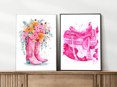 Pink Cowgirl Boots - Watercolour Art Print