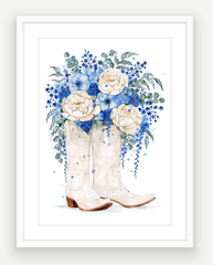 Blue Cowgirl Boots - Watercolour Art Print