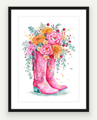Pink Cowgirl Boots - Watercolour Art Print