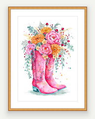 Pink Cowgirl Boots - Watercolour Art Print