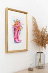 Pink Cowgirl Boots - Watercolour Art Print