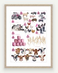 PINK Farming 123 - Watercolour Art Print - Limited Edition