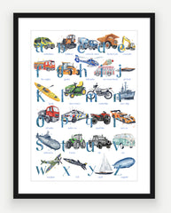 NEW Transport ABC - Watercolour Art Print - PRINT OF THE WEEK 20% OFF