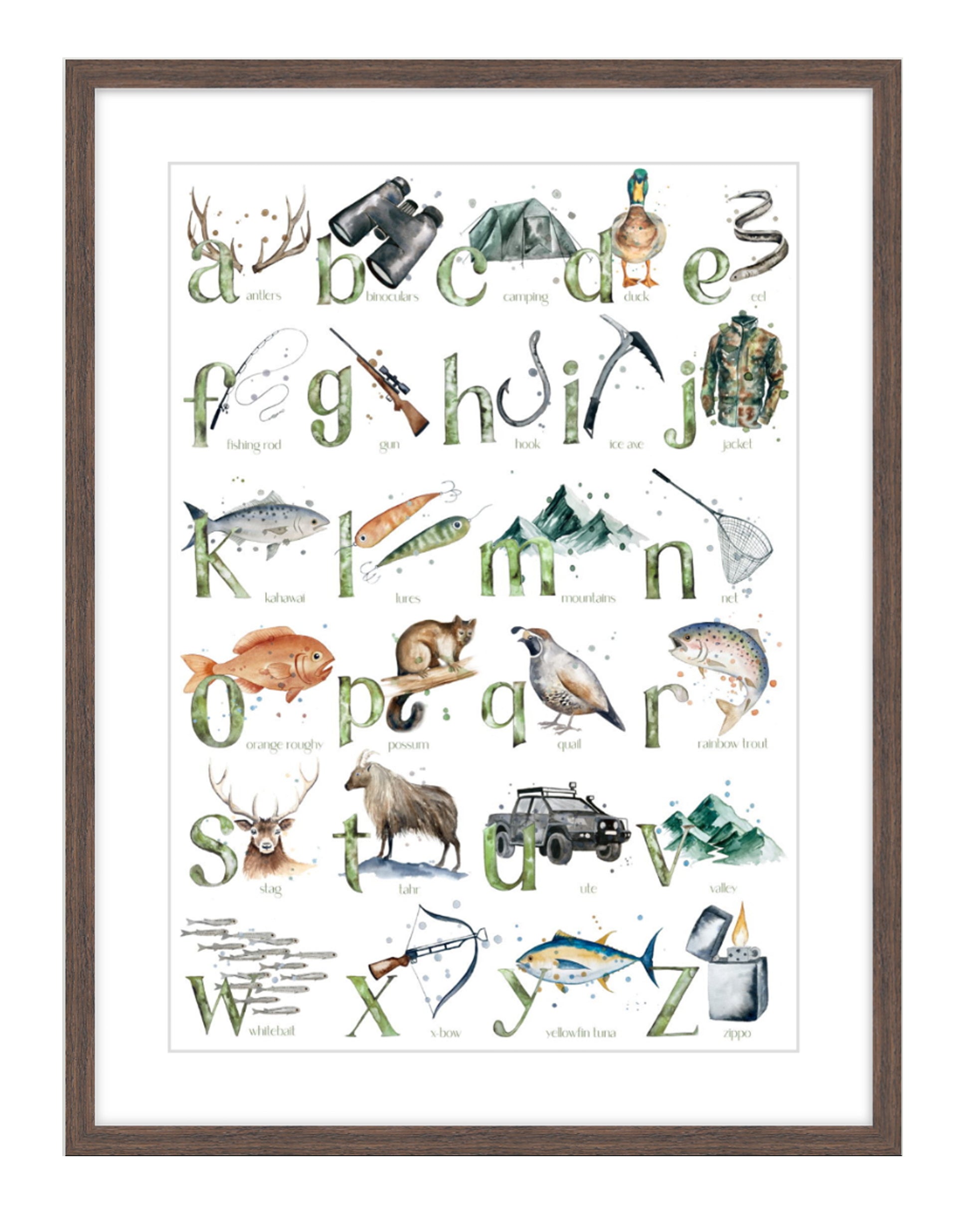 Hunting & Fishing ABC - Watercolour Art Print – Michelle Clarke