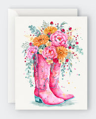 Pink Cowboy Boots - Blank Greeting Card