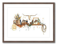 Cowboy Western Shelf - Watercolour Print