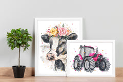 Pink Tractor - Watercolour Art Print