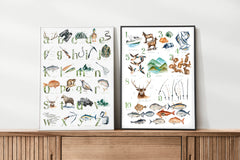 Hunting & Fishing ABC - Watercolour Art Print