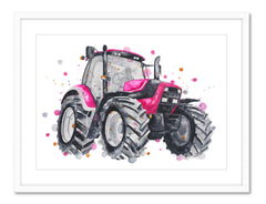 Pink Tractor - Watercolour Art Print