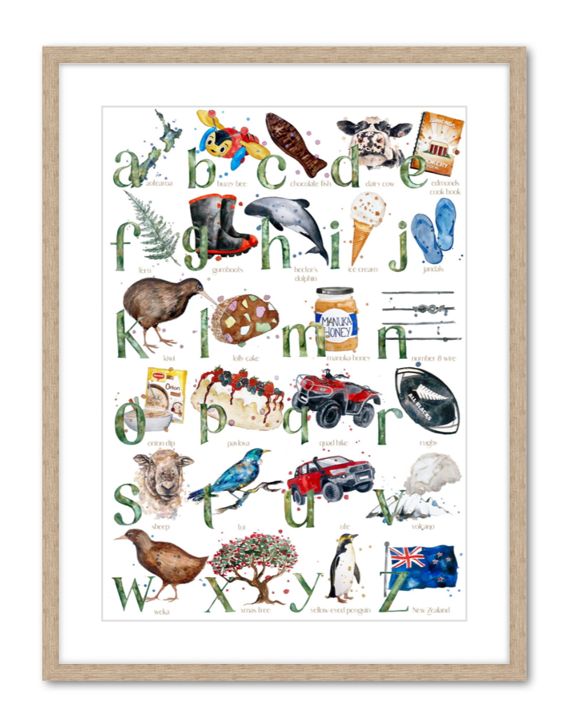 New Zealand ABC - Watercolour Art Print