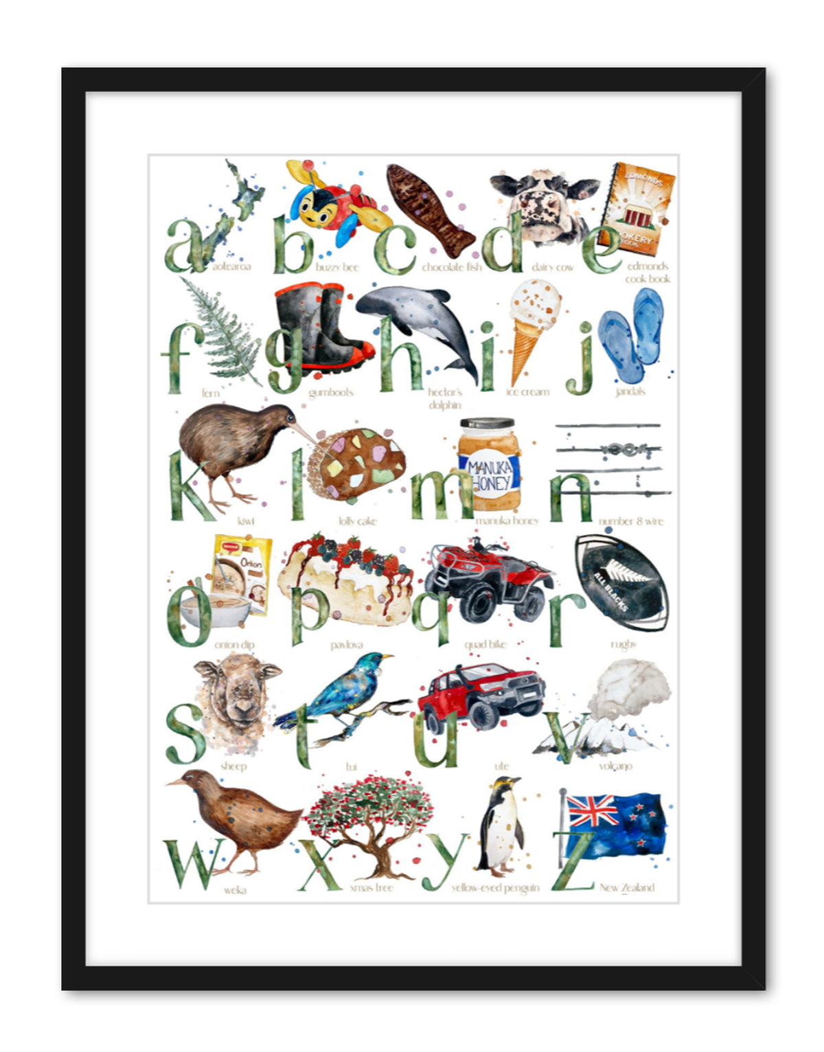 New Zealand ABC - Watercolour Art Print