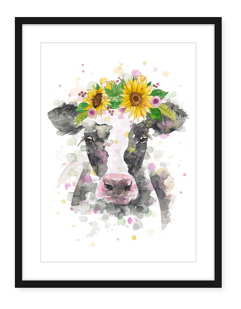 Freida the Friesian Cow - Watercolour Art Print