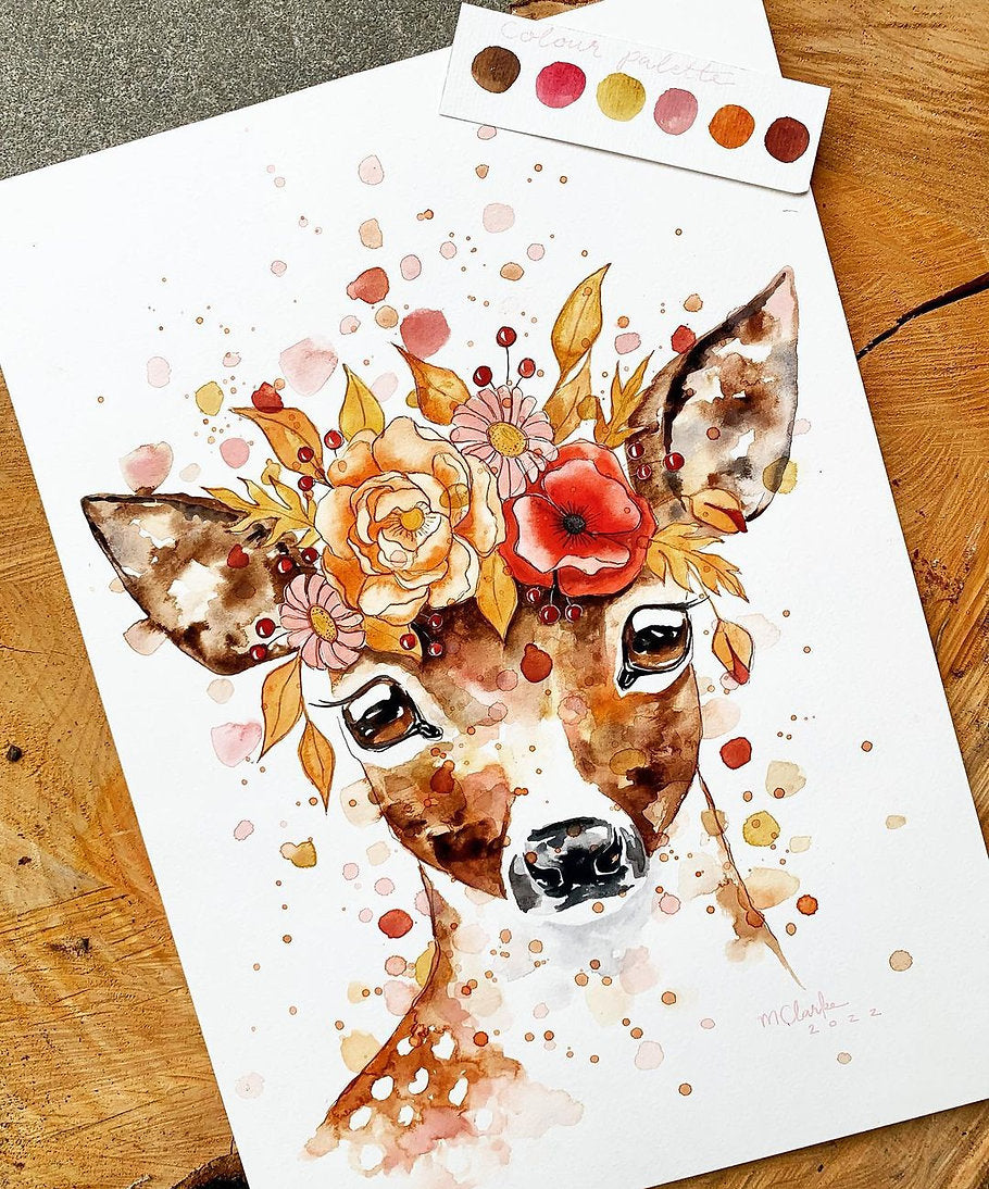 Floral Deer - A3 Watercolour Print - 4 available