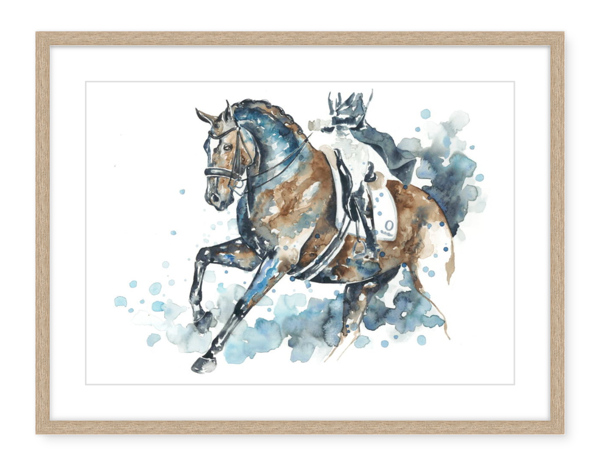 Dressage In Blue - Watercolour Art Print