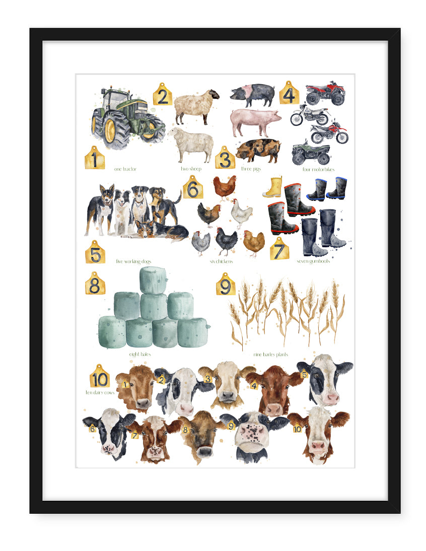 NEW Farming 123 - Watercolour Art Print