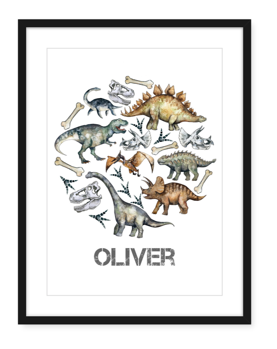 Personalised Dinosaur Print - Watercolour Art Print