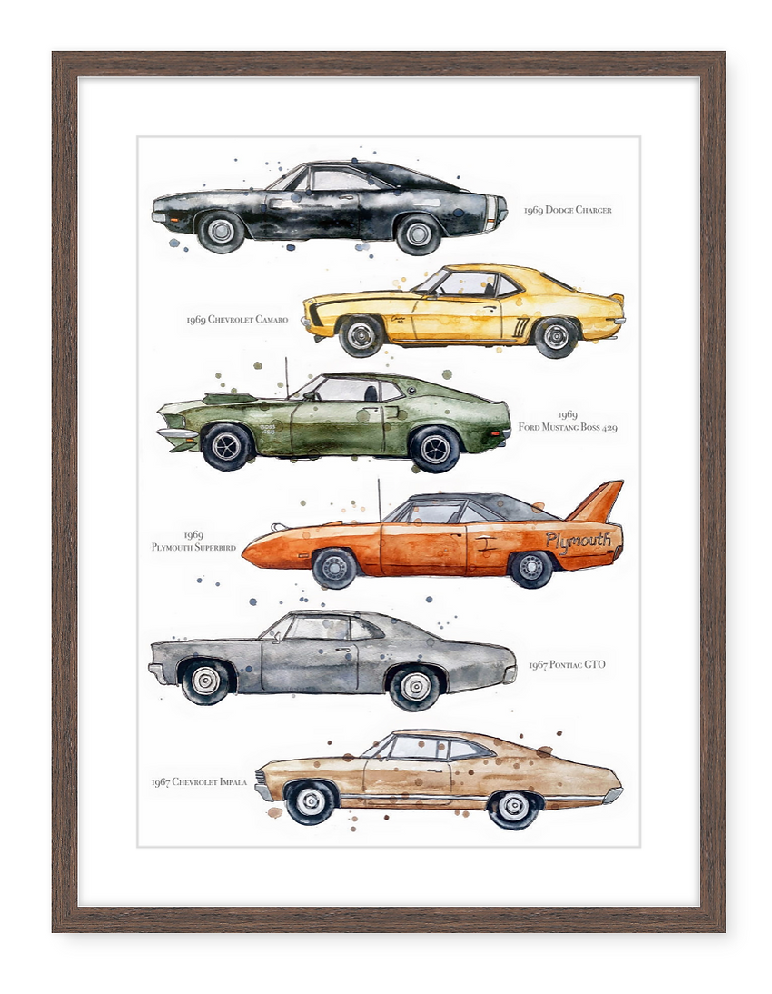American Muscle Cars - Watercolour Print