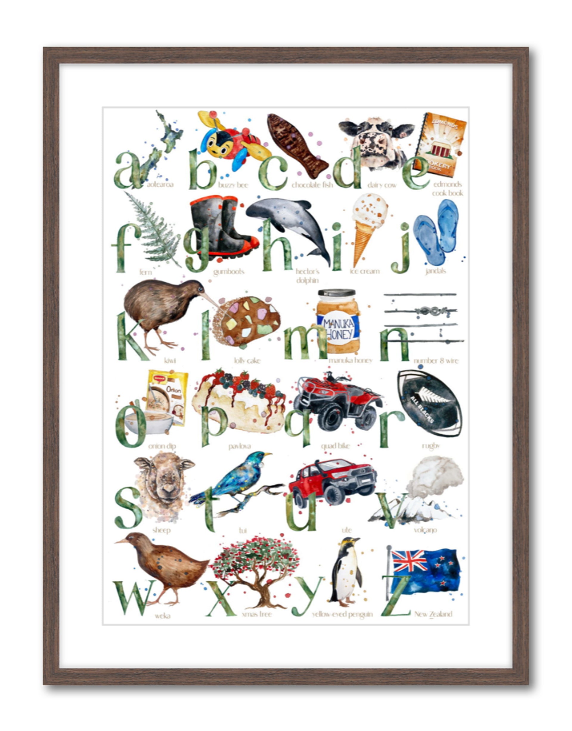 New Zealand ABC - Watercolour Art Print