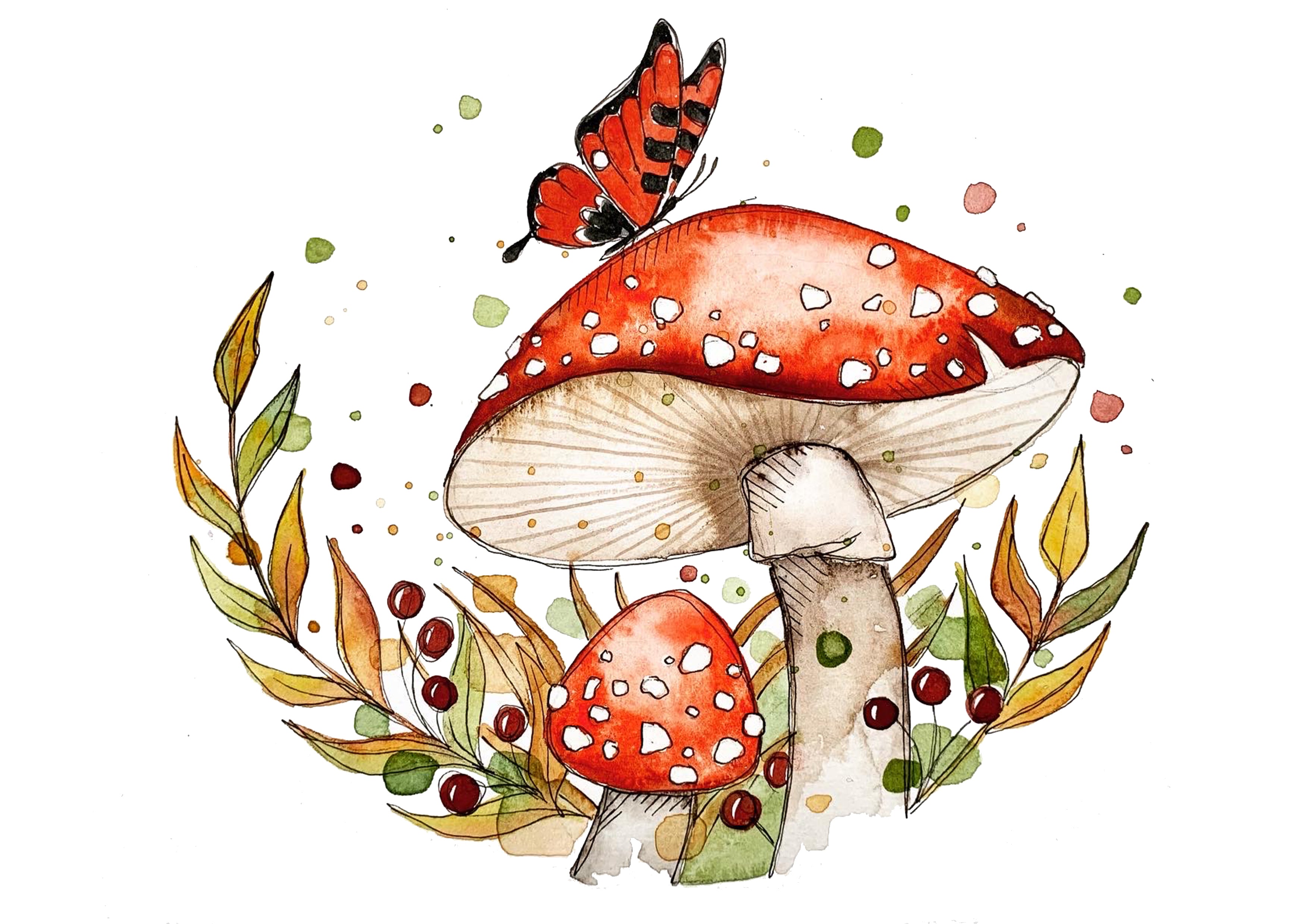 Mushrooms 1 - Watercolour Mini Print