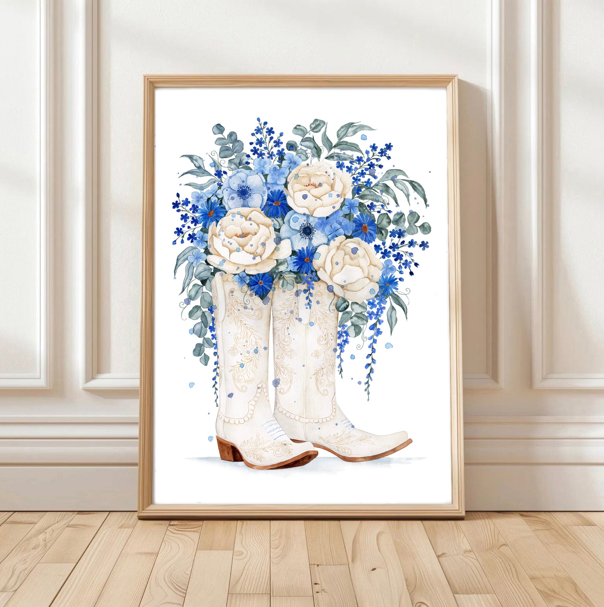 Blue Cowgirl Boots - Watercolour Art Print