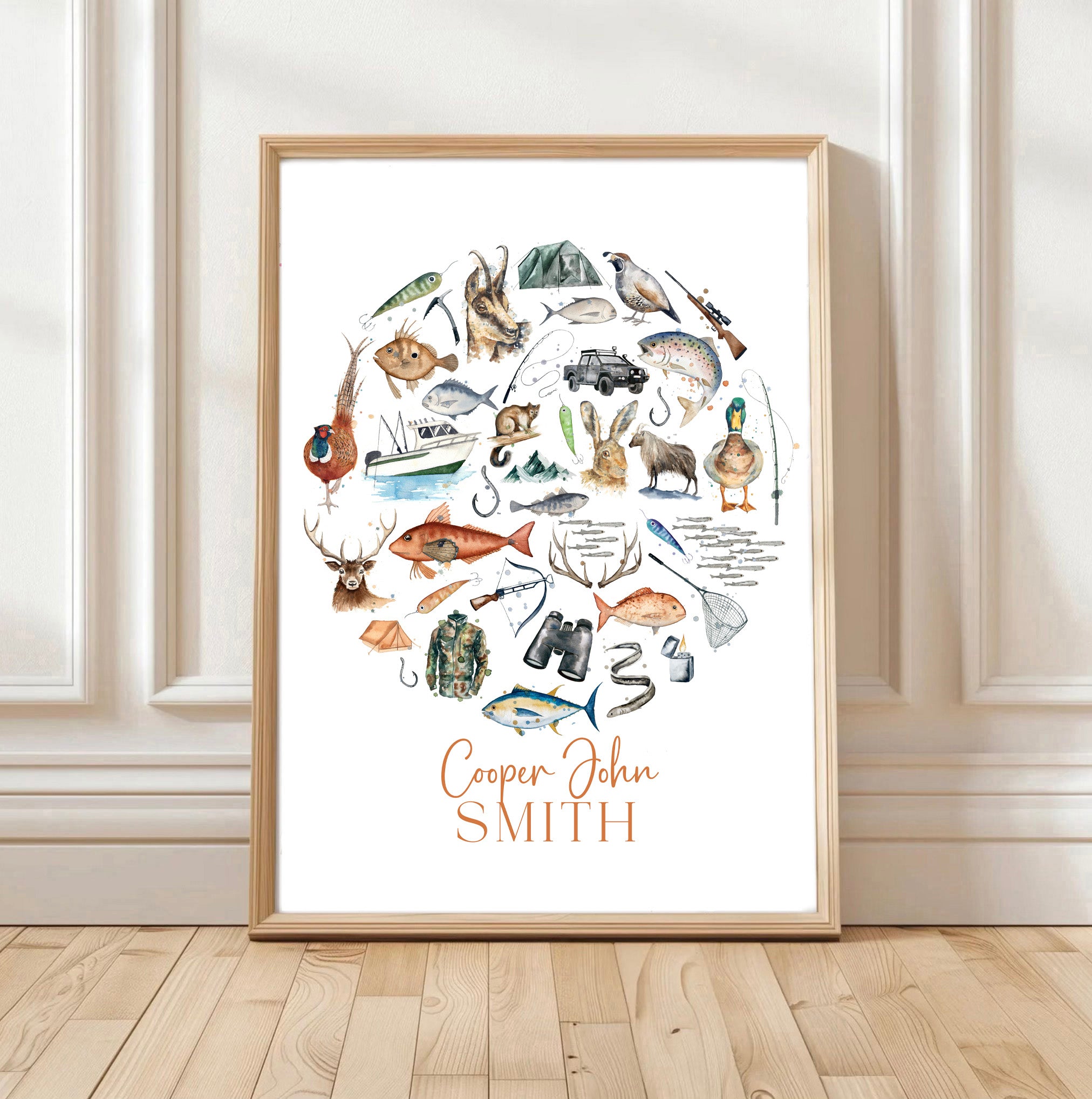 Personalised Hunting & Fishing Print - Watercolour Art Print