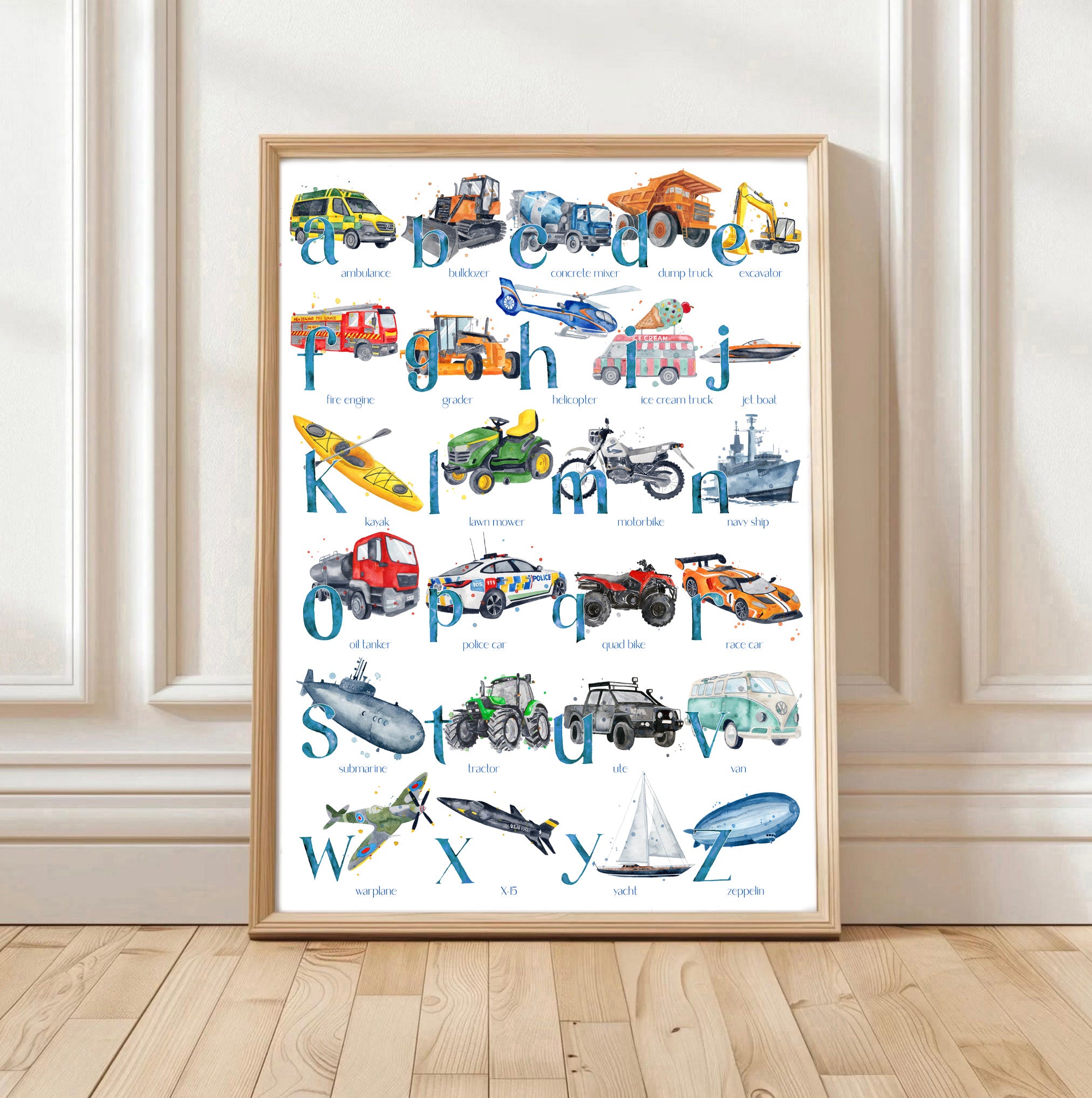 NEW Transport ABC - Watercolour Art Print - PRINT OF THE WEEK 20% OFF
