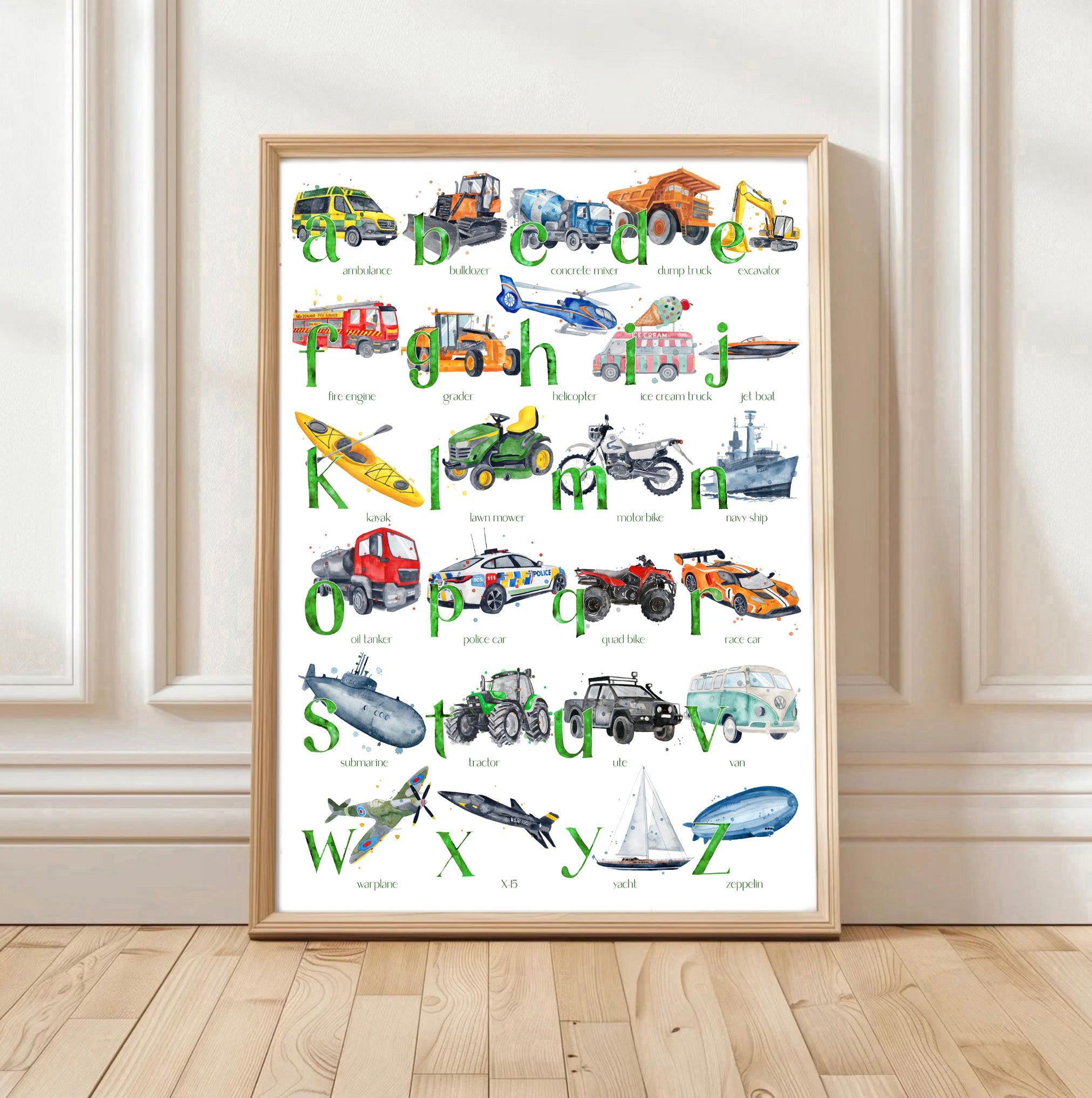 NEW Transport ABC - Watercolour Art Print - PRINT OF THE WEEK 20% OFF