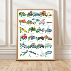 NEW Transport ABC - Watercolour Art Print - PRINT OF THE WEEK 20% OFF