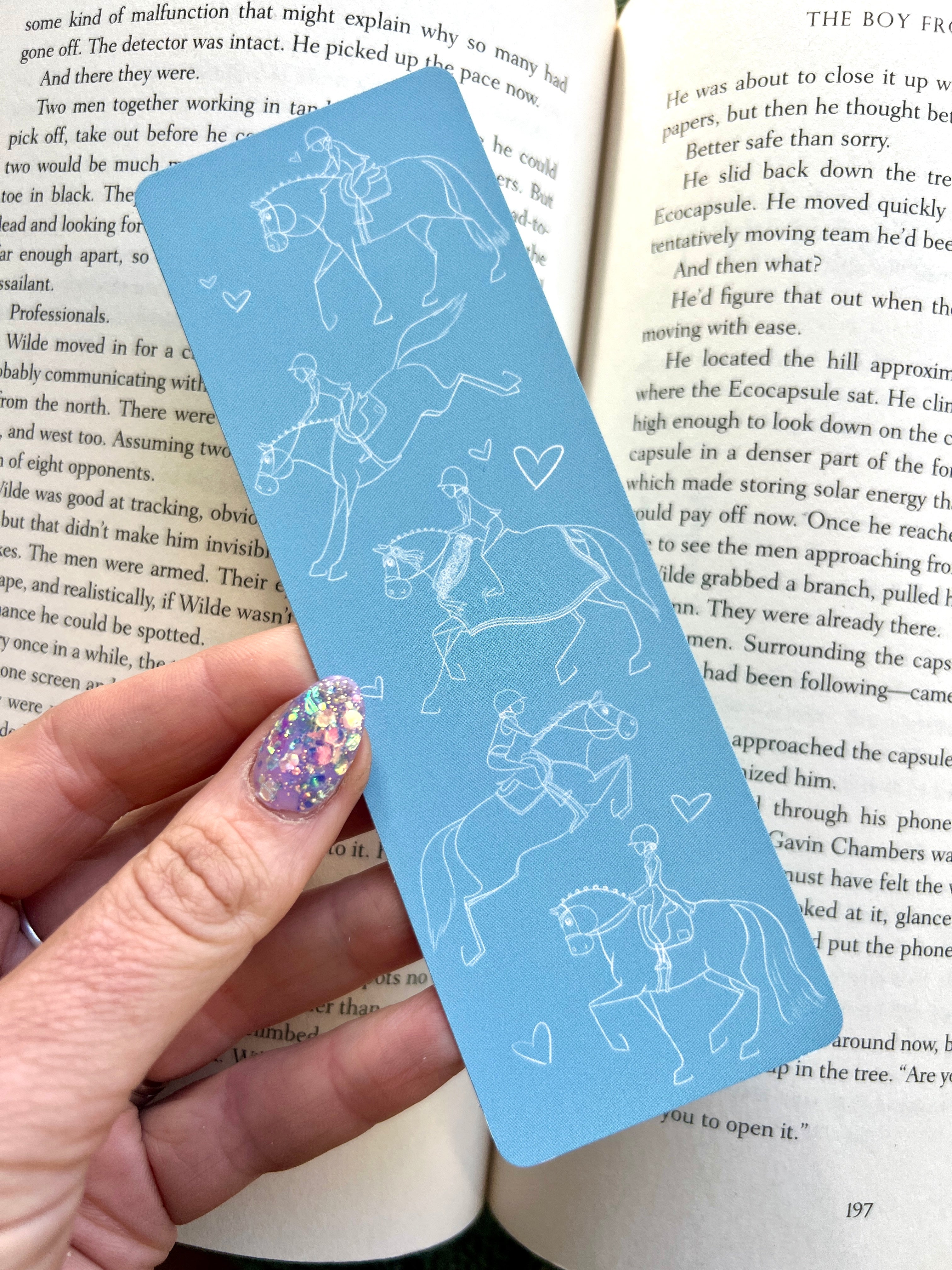 Double Sided Bookmark - Blue Equestrian