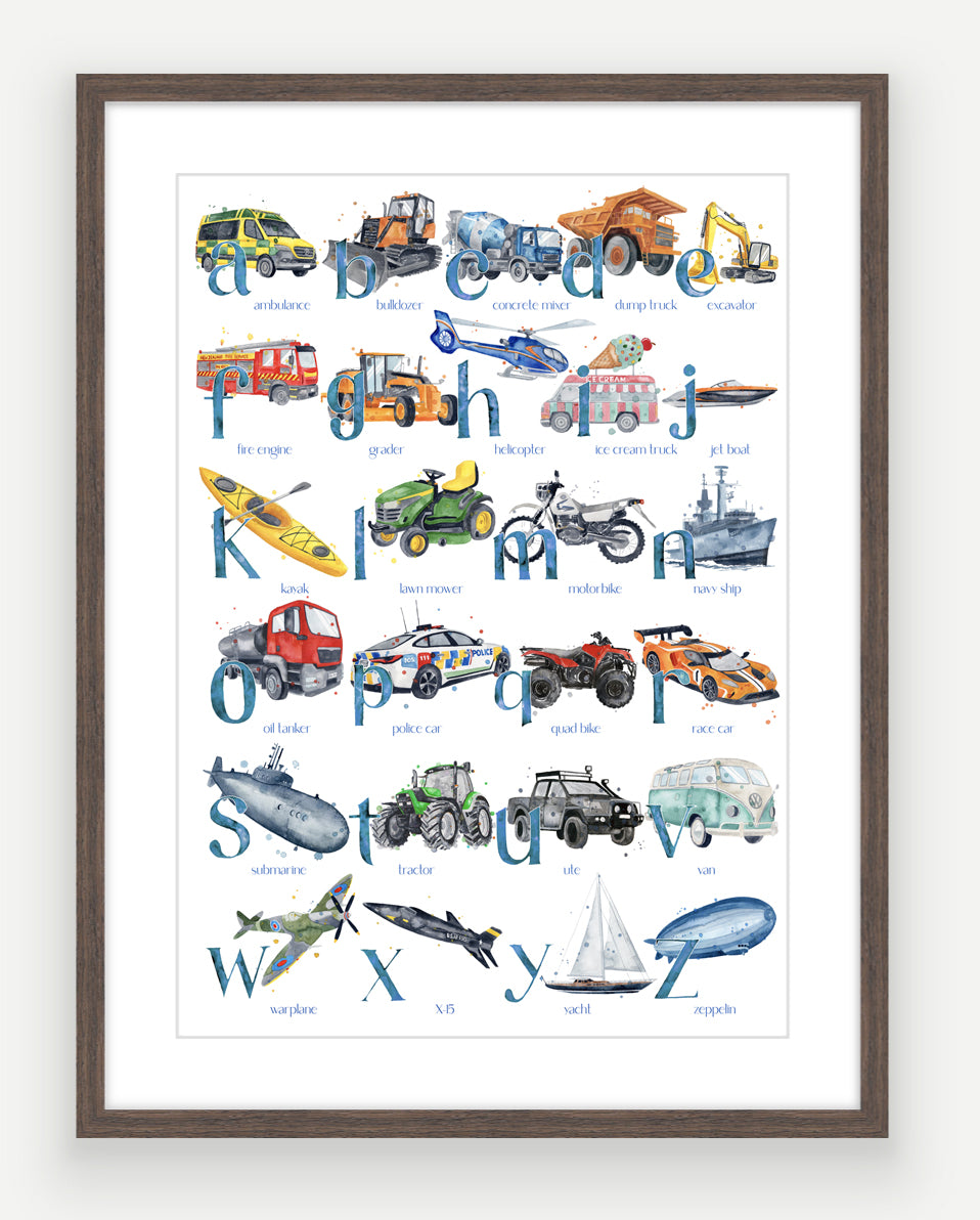 NEW Transport ABC - Watercolour Art Print - PRINT OF THE WEEK 20% OFF