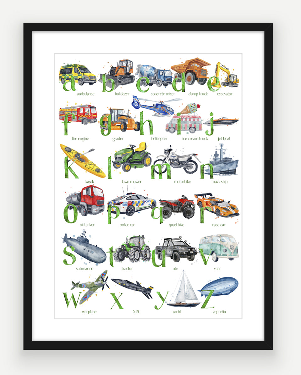 NEW Transport ABC - Watercolour Art Print - PRINT OF THE WEEK 20% OFF
