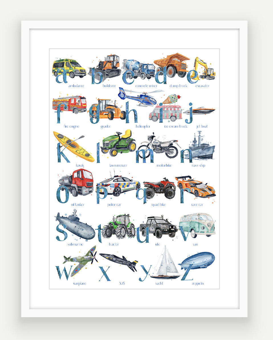 NEW Transport ABC - Watercolour Art Print - PRINT OF THE WEEK 20% OFF