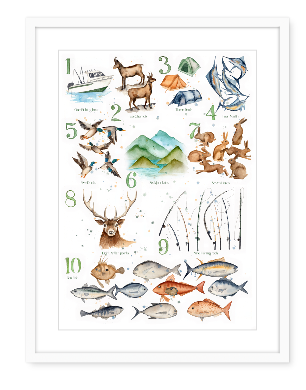 Hunting & Fishing 123 - Watercolour Art Print
