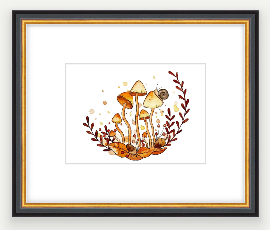 Mushrooms 3 - Watercolour Mini Print