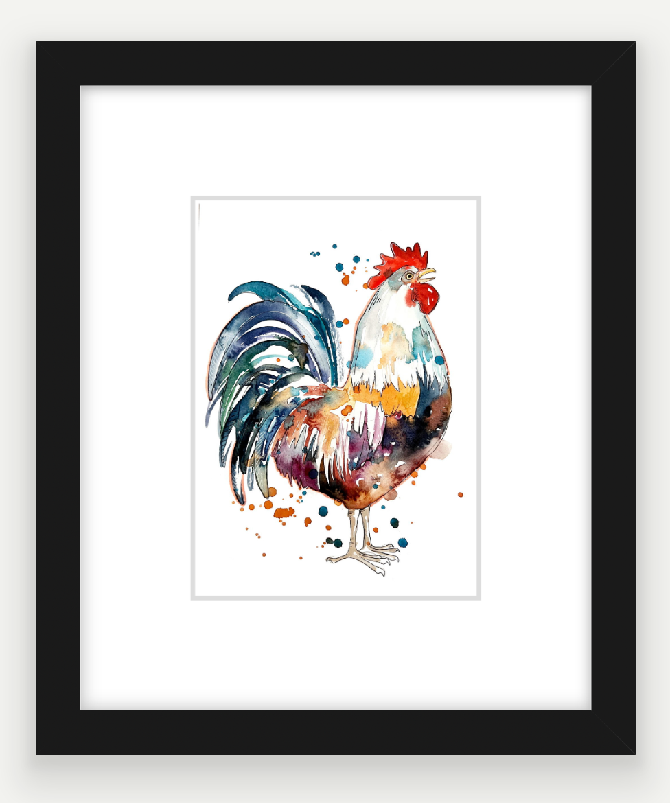 Rooster - Watercolour Mini Print