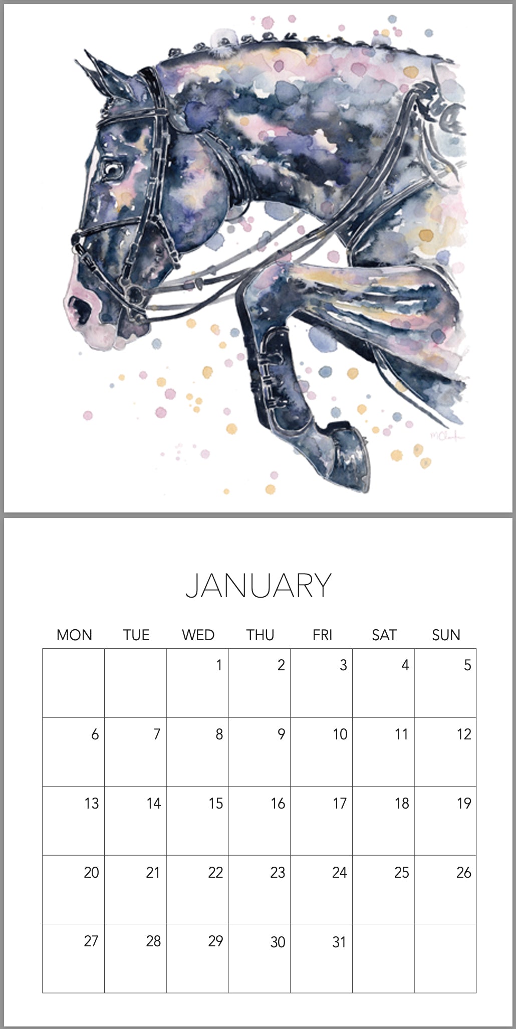 2026 "Horses In Watercolour" Calendar - PRE ORDER