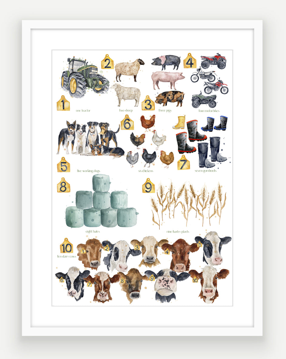 NEW Farming 123 - Watercolour Art Print