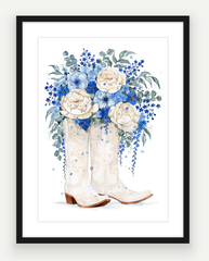 Blue Cowgirl Boots - Watercolour Art Print