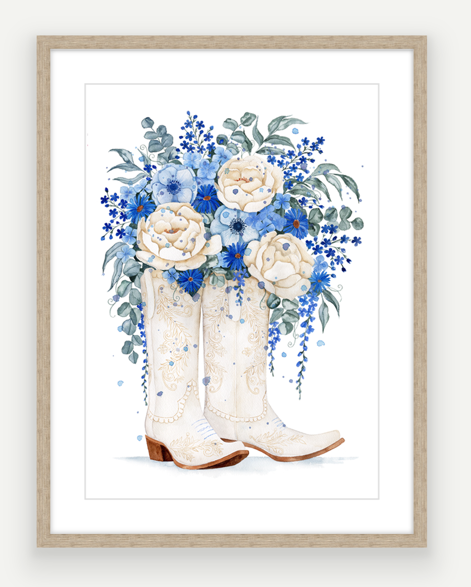 Blue Cowgirl Boots - Watercolour Art Print
