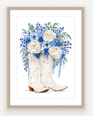 Blue Cowgirl Boots - Watercolour Art Print