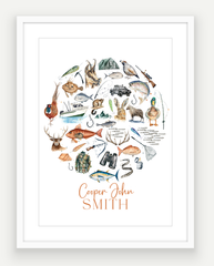 Personalised Hunting & Fishing Print - Watercolour Art Print