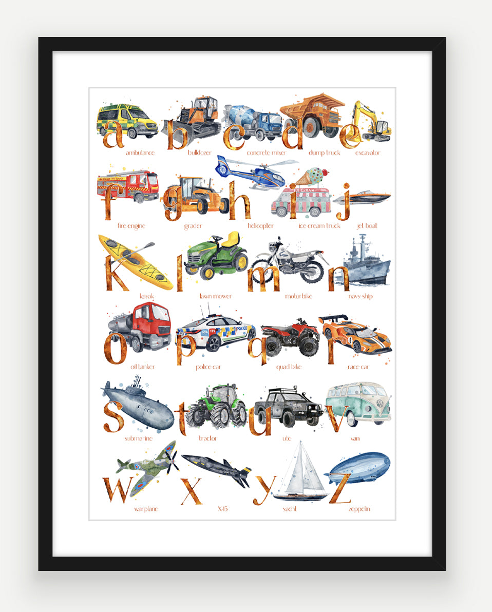 NEW Transport ABC - Watercolour Art Print - PRINT OF THE WEEK 20% OFF