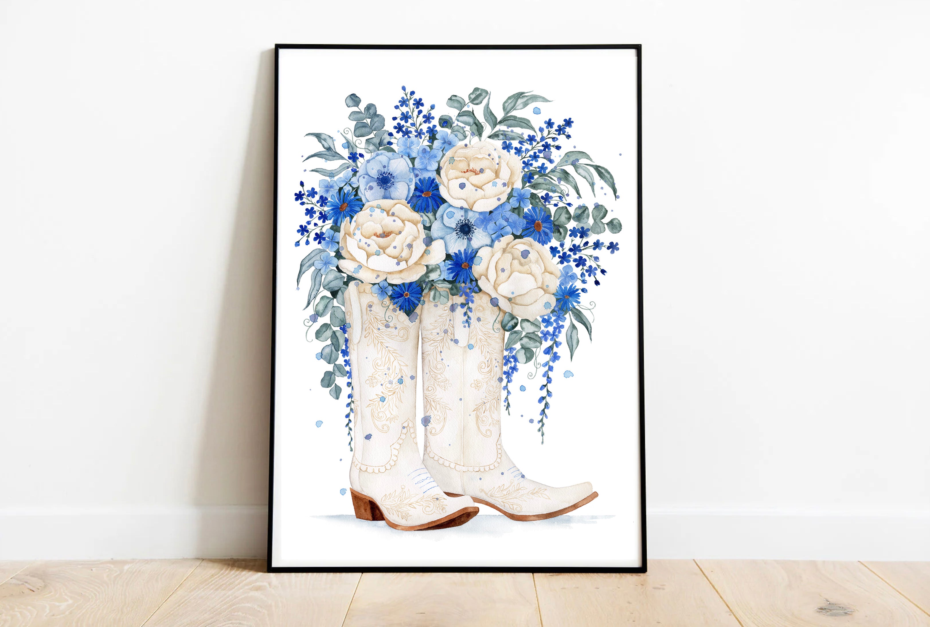 Blue Cowgirl Boots - Watercolour Art Print