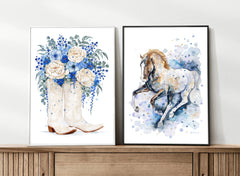 Blue Cowgirl Boots - Watercolour Art Print