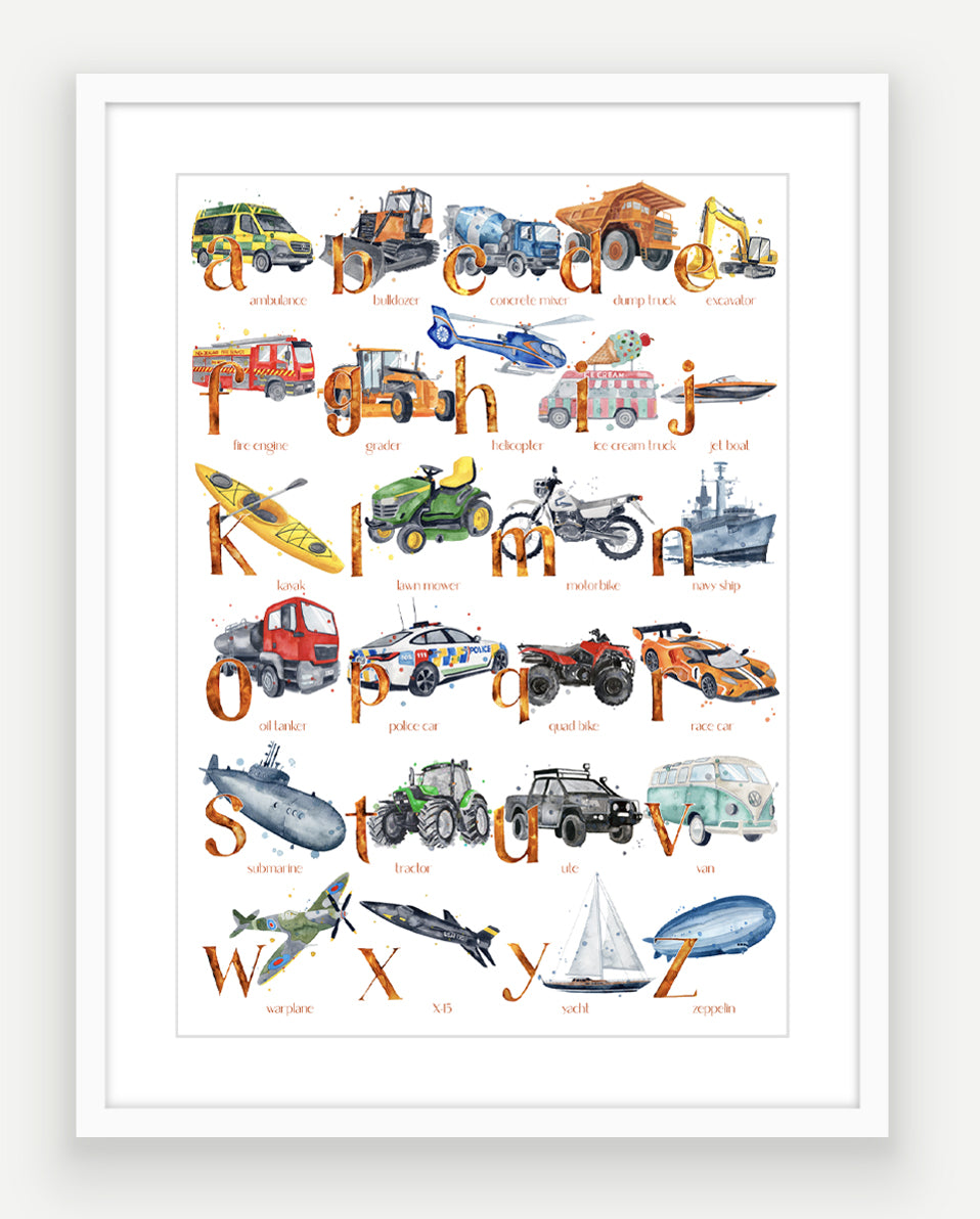 NEW Transport ABC - Watercolour Art Print - PRINT OF THE WEEK 20% OFF