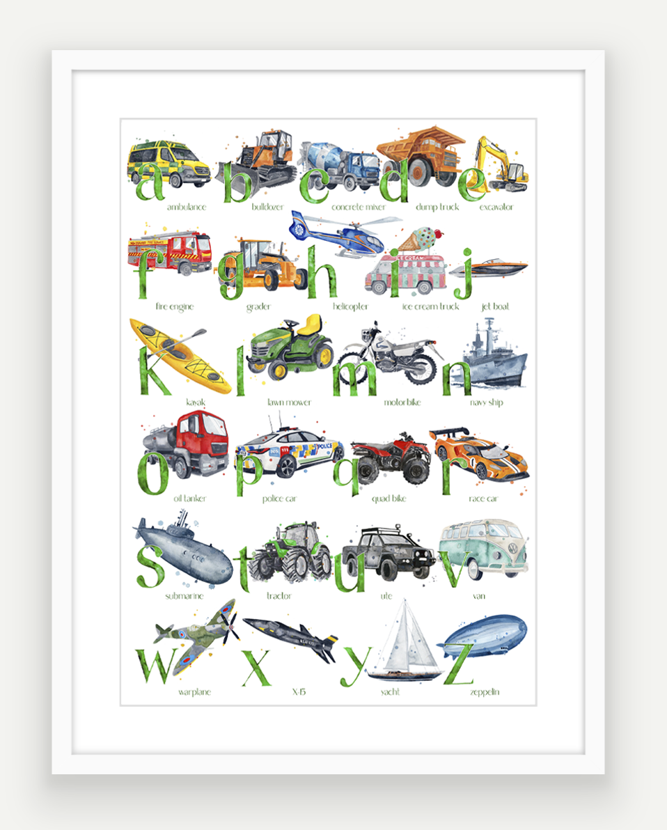 NEW Transport ABC - Watercolour Art Print - PRINT OF THE WEEK 20% OFF