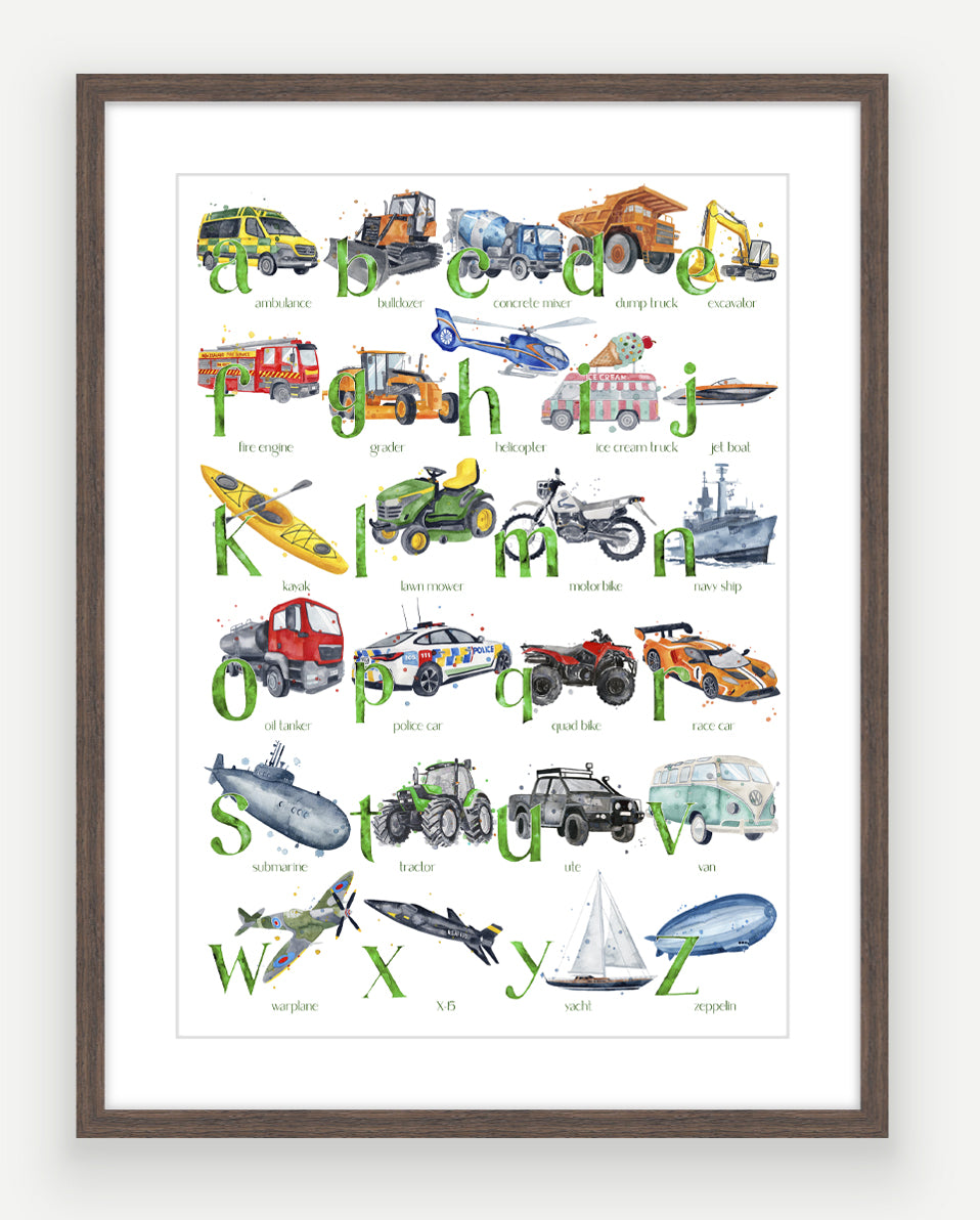NEW Transport ABC - Watercolour Art Print - PRINT OF THE WEEK 20% OFF